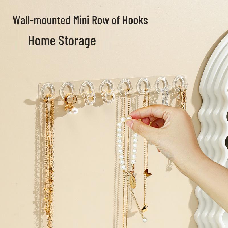 Wall-Mounted Transparent Jewelry & Hair Accessory Rack with Eight Hooks