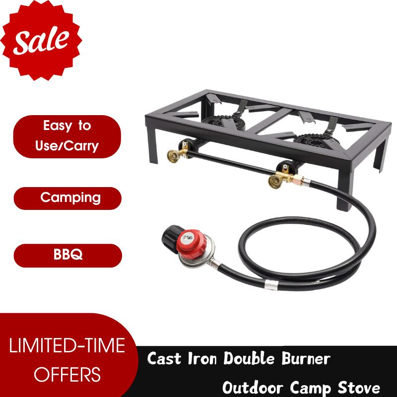 

Cast Iron Double Burner Portable Outdoor Camp Stove Propane Gas LPG BBQ Cooker camping чорний