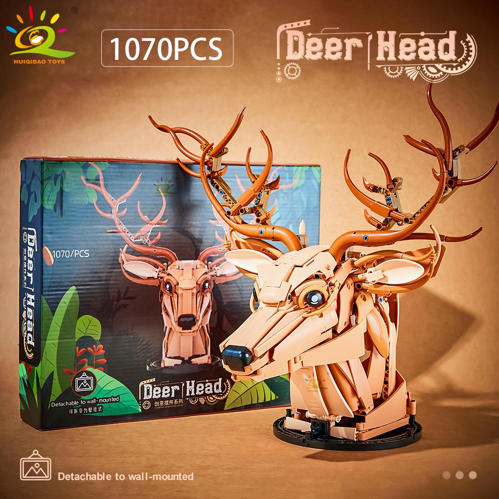 Non-Toxic Moc Creative Wolf Deer Eagle Head Model Building Blocks Animal Pendant Wall Decor Wall Hanging Sculpture Home Decor Toy