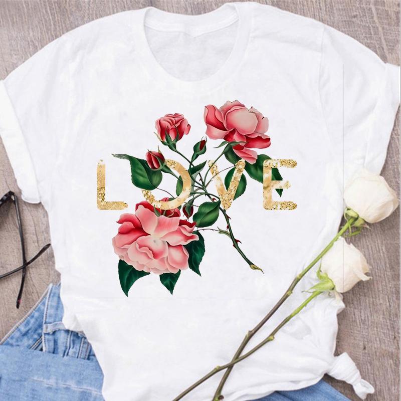 New Women T Shirt Gold Letter Love Print T Shirt Female Short Sleeve Tops Tee 90s Girls Black T-shirt Women Casual Tee Shirts