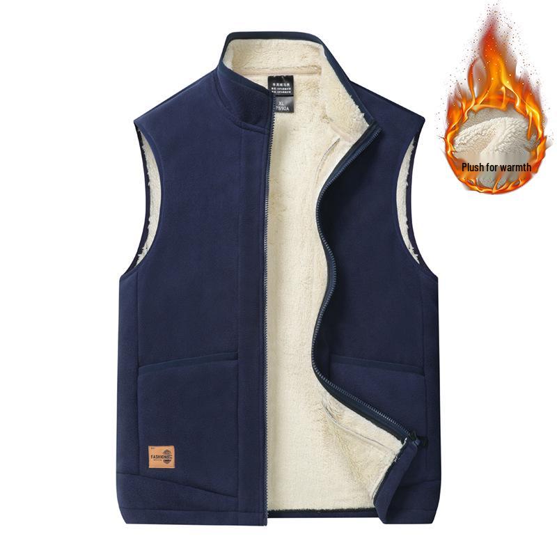 Men's Fleece-Lined Lamb's Wool Vest, Autumn/Winter Plus Size, Versatile Warmth