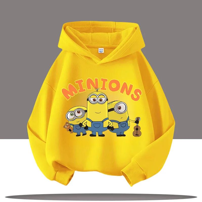 Kids Hoodie The Minions Cartoon Character Walking Print Long Sleeve Sweatshirt Autumn Winter Casual Sport Pullover Tops for Daily Outdoor Activities