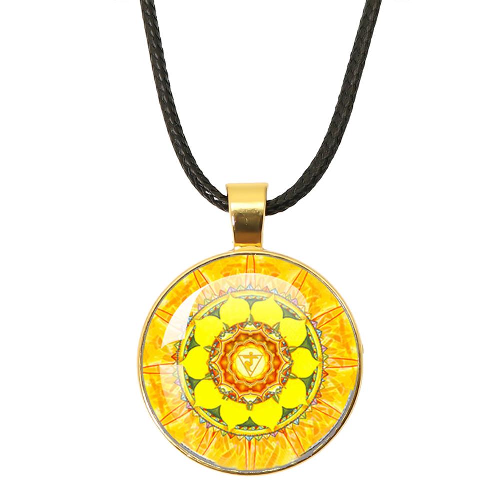 New Necklace Mandala Art Picture Rope Chain Glass Pendant Necklaces Sacred Geometry Yoga Om Fashion Jewelry Gift