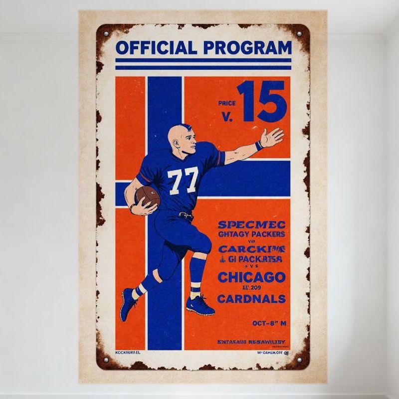 

Vintage Football Game Official Program Cover Tin Sign Retro Worn Aged Metal Sign for Bar Pub Wall Decor, with Cartoon Player 77 20x30cm（7.8x11.8inch）