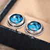 Turquoise composite earrings, Bohemian woven border round women's stone earrings, Western casual jewelry gifts