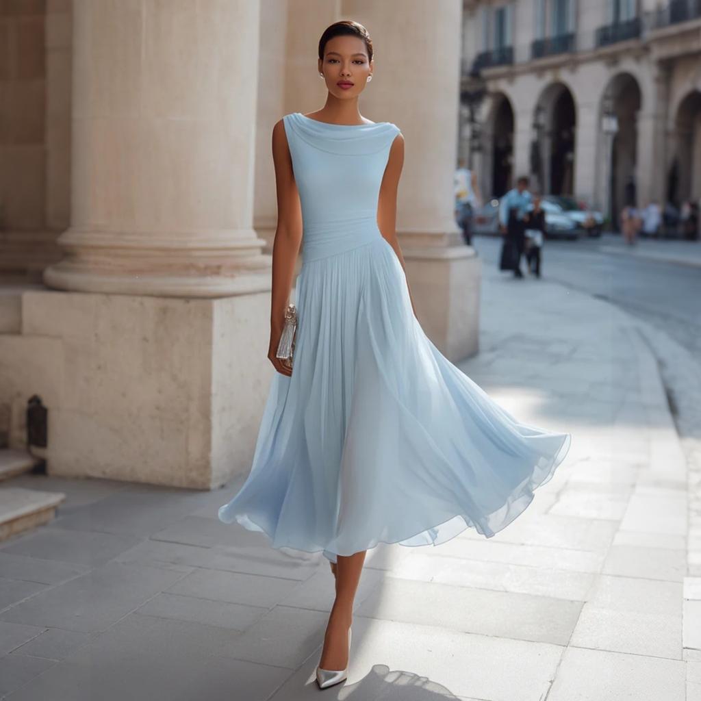Women’s Sleeveless Cowl Neck Midi Dress Elegant Solid Design Flowy A-Line Suitable for Vacation and Daily Wear