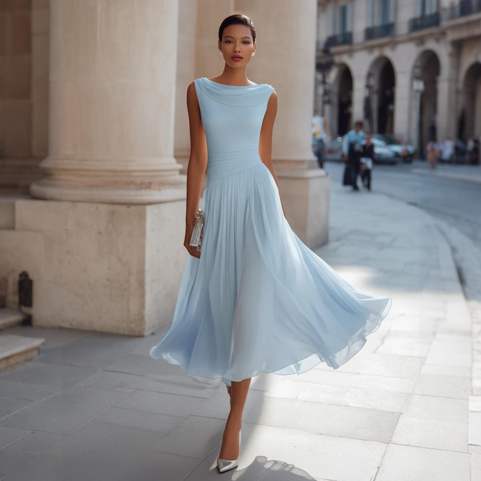 Ärmelloses Midi-Kleid für Damen mit Wasserfall-Ausschnitt Elegantes Unifarbenes Design Fließende A-Linie Geeignet für Urlaub und Alltag XXL