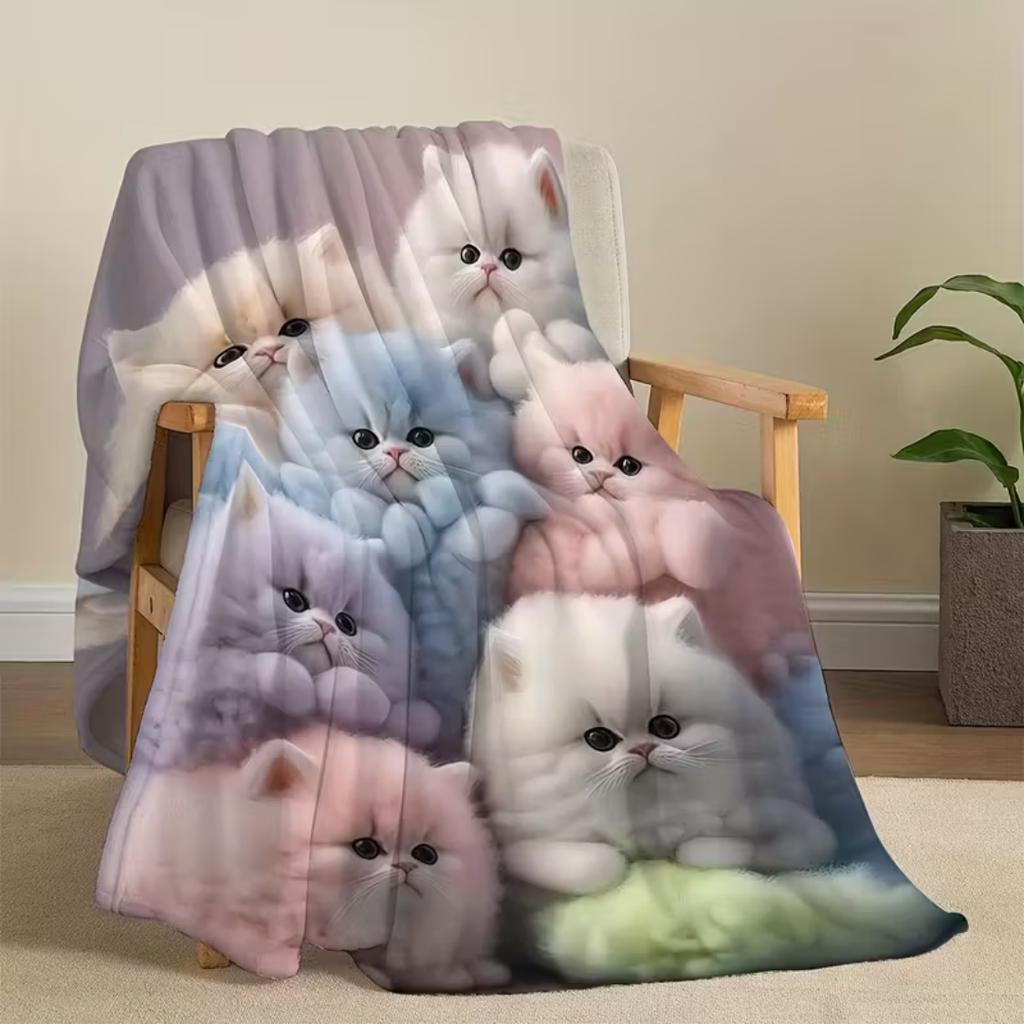 1pc Blanket Colorful Cat Printed for Home Living Room Bedroom Decor New Year Christmas Gift Birthday Gift for Girl Boys Kids