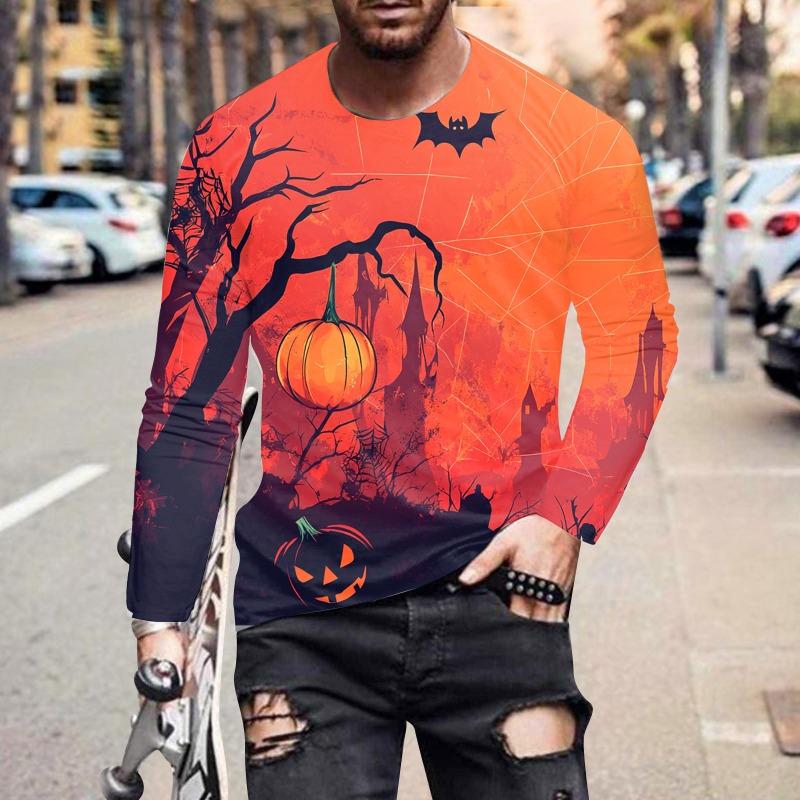 Tricou cu mânecă lungă de primăvară și toamnă pentru bărbați Hanocă cu glugă cu gât rotund pentru bărbați, cu imprimeu 3D, cu mânecă lungă