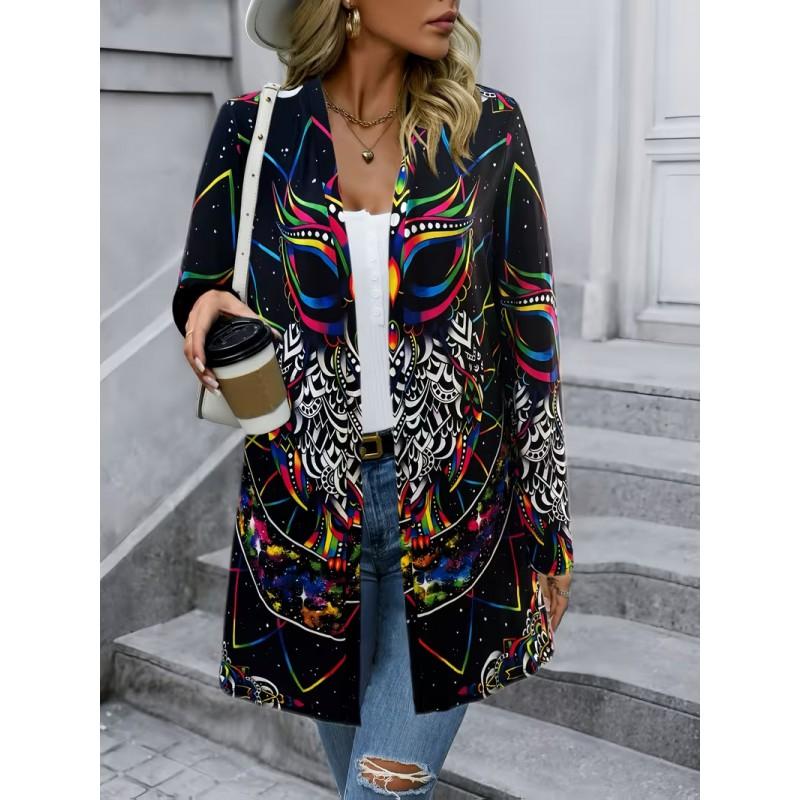 2026 Casual Open Front Cardigan Mid-Length Coat 3D Pumpkin Ghost Print
