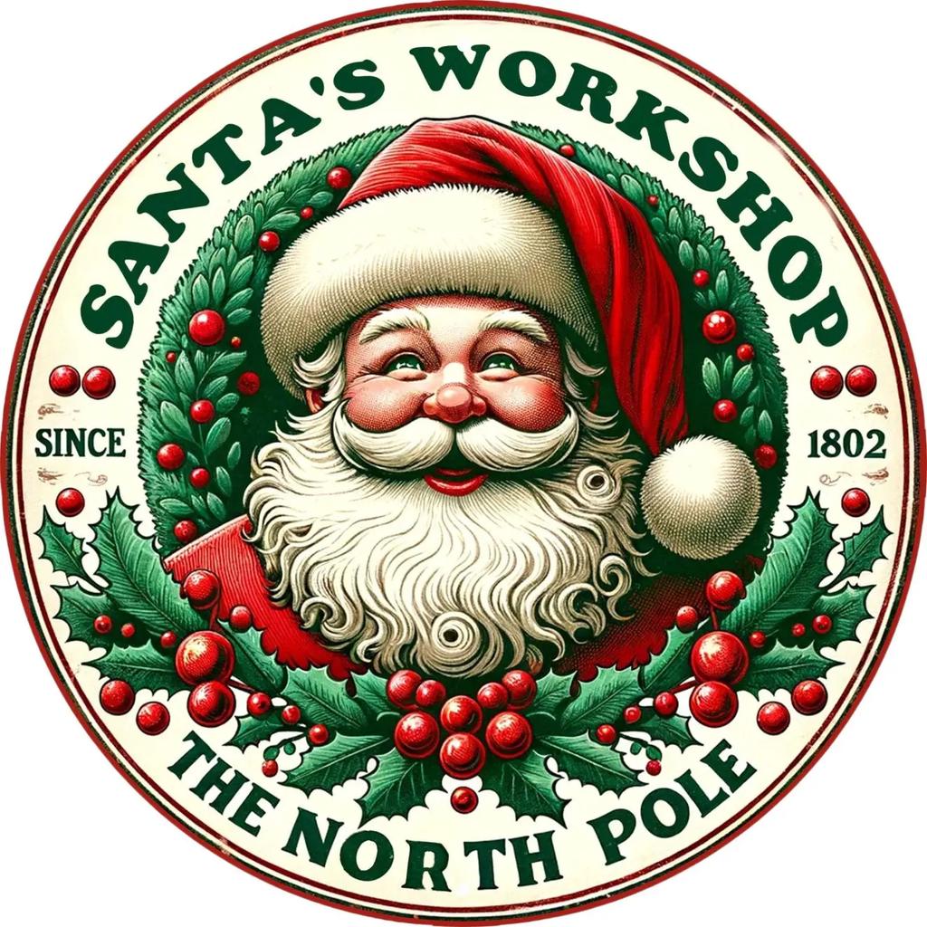 Round Metal Tin Sign Art Painting Wreath Decorative Plates Cartoon Snowman Christmas Poster for Home Garden Garage Wall Decor