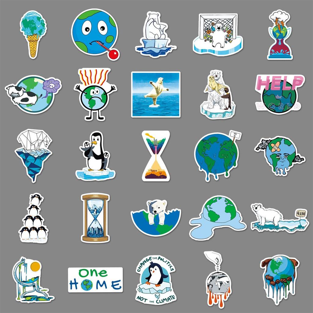 50 Global Warming Graffiti Stickers for Suitcases, Scooters, Laptops, and Cars