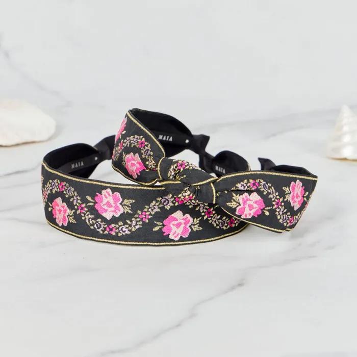 Maia Pearl Flower Jacquard Hairband A - Plain Pink