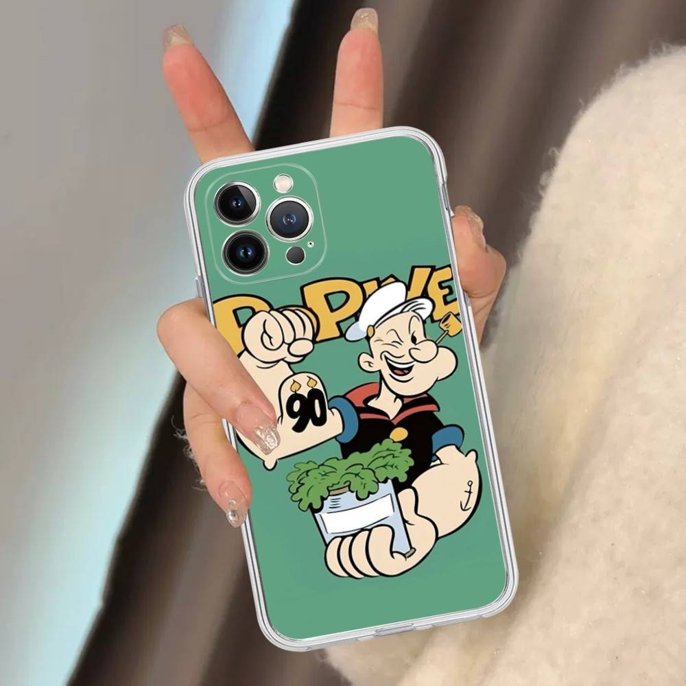 Classic P-Popeye Comics Animation Phone Case For iPhone 17 16 15 14 13 11 12 Pro Max 16 Plus Transparent