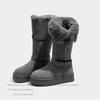 Women's Mid-Calf Gray High-Top Snow Boots 2025 - Thick-Soled, Velvet-Lined Winter Footwear
