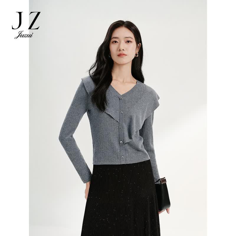Элегантный вязаный кардиган JUZUI с рюшами XL