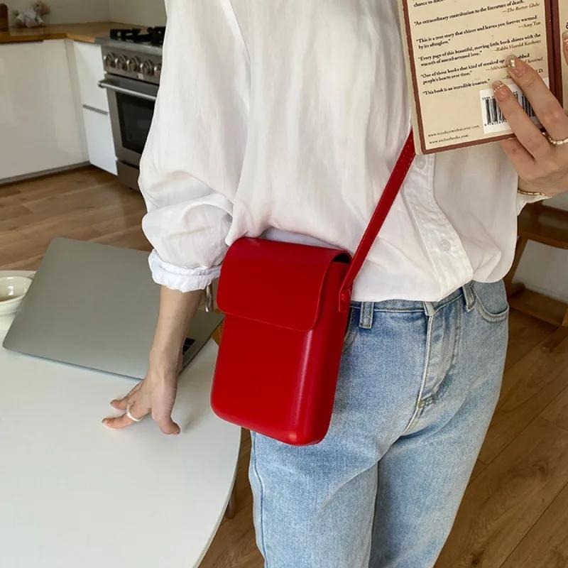 Flap Crossbody Bags Women Mini PU Leather Shoulder Purses and Handbags for Girls Ladies Phone Simple Solid Designer Bag
