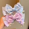 Lolita Bow Lace Hair Clip - Handmade Pearl Accented Cosplay Headwear | Women's Lolita Style Hair Accessories pink