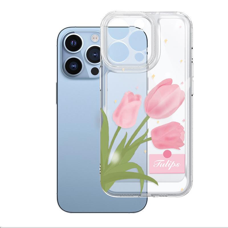 Summer New Transparent Mobile Phone Case Apple 17Pro Pink Tulip Ultra-thin TPU Soft Case iPhone16 Women's Model