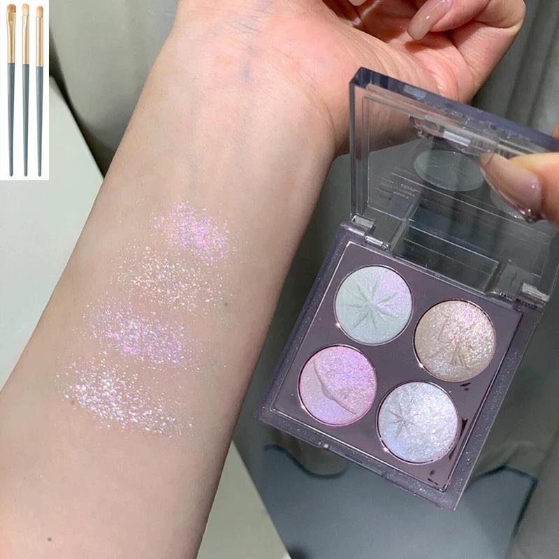 Pearl Flash Four Color Eyeshadow Palette 2025 New Arrival Shiny Crystal Thin and Glittering Earth Color Purple Highlight Brightening Eye Makeup