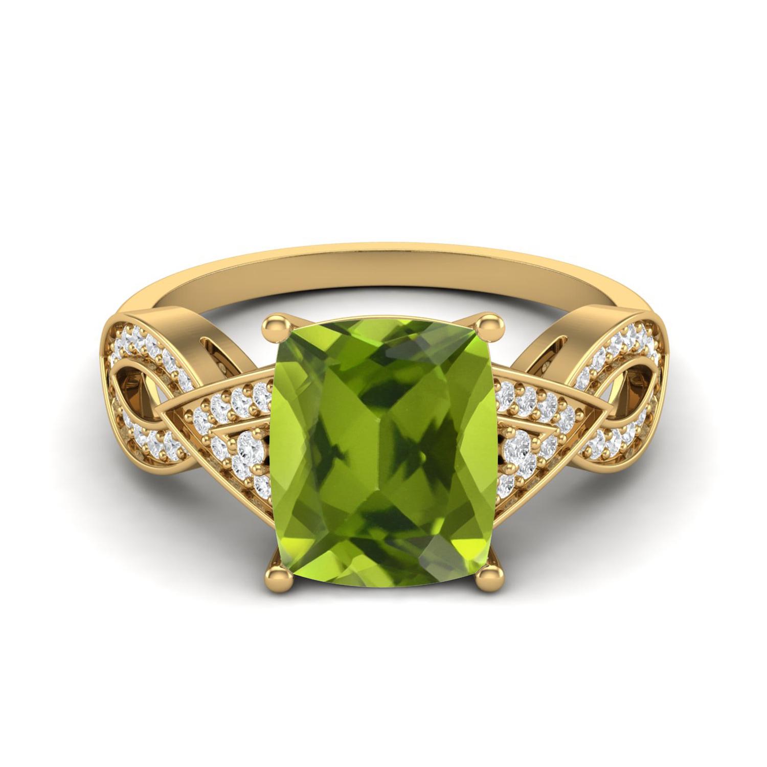 

4.19 Ctw Octagon Peridot 925 Sterling Silver Gold Vermeil Solitaire Spilt Shank Women Wedding Ring 9 жовтий