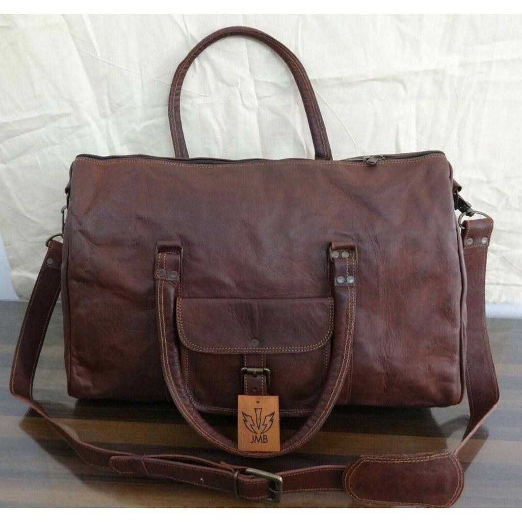 Leather Bag Triangle Duffle Travel Gym Weekend Overnight Men's Genuine Leather