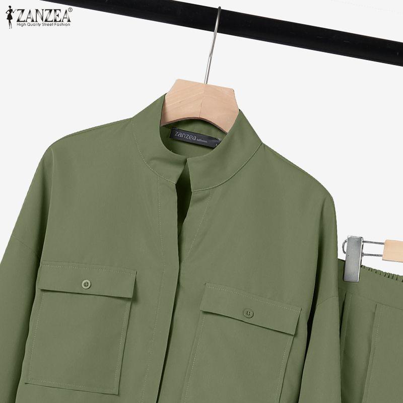 ZANZEA Lässiges zweiteiliges Anzug-Set für Damen mit langärmeliger Bluse und Hose