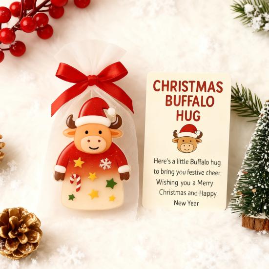 Christmas Pocket Hug Gift Mini Buffalo Pocket Hug Token with Heartwarming Cards Emotional Support Gifts for Friends Family