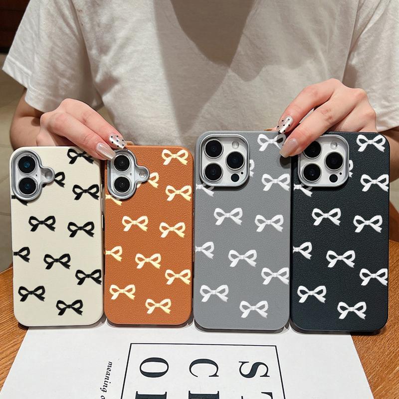 Husă Subțire din TPU cu Textură de Piele, cu Imprimeu Bowknot în Culoare Solidă Pentru iPhone 16 15 Pro Max 14 Pro 13 12 11, Rezistentă la Șocuri, Moale, Mată