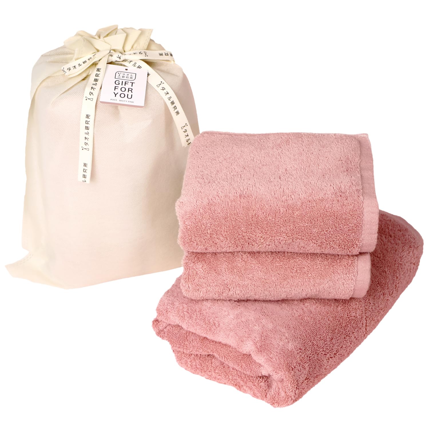 

Towel Laboratory Gift Set of 3 Bath Towel 2 Face Misty JapanTechnology [Volume Rich] #003 (1 + Towels, Pink) - Hotel-Quality, Thick, Fluffy,