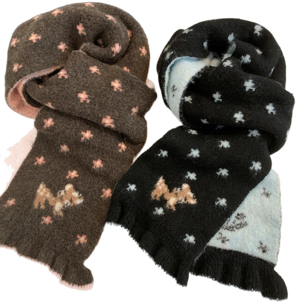 Double-sided knitted deer scarf female winter Korean atmosphere thickened to keep warm student couple wool small scarf neck protection