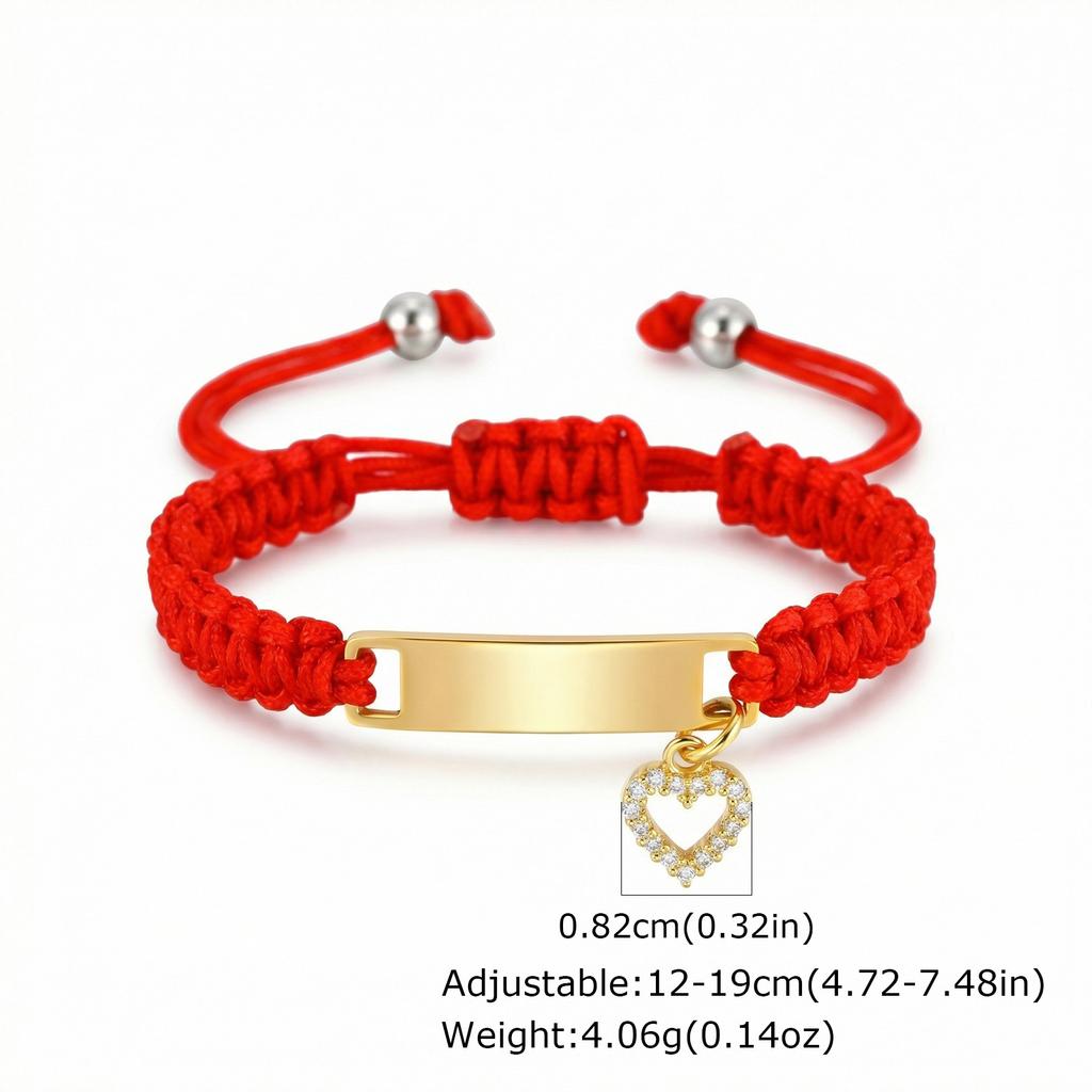 Braccialetto Personalizzato per Bambini, Ciondolo a Forma di Cuore in Acciaio Inossidabile, Catena Regolabile in Corda Rossa, Gioiello Personalizzato per Bambini Regalo per Neonato