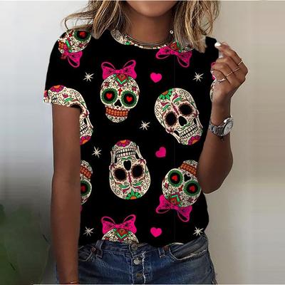 Dames T-shirt Grappige T-shirts Meisjeskleding Zomer Doodskop Bloemen Mode Dames Korte Mouw Dame Harajuku Tops T-shirts