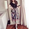 Newest Style Fashion Women Plus Size Chiffon V Neck Maxi Dresses Ladies Fake Two Piece Floral Long