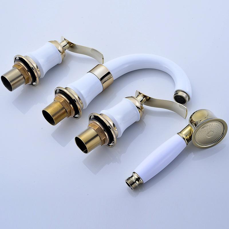 Double Handles Black Golden-Plated 4 Bathroom Wash Basin Faucet Sink Brass Vessel Bathtub Torneira Tap Mixer Faucet White