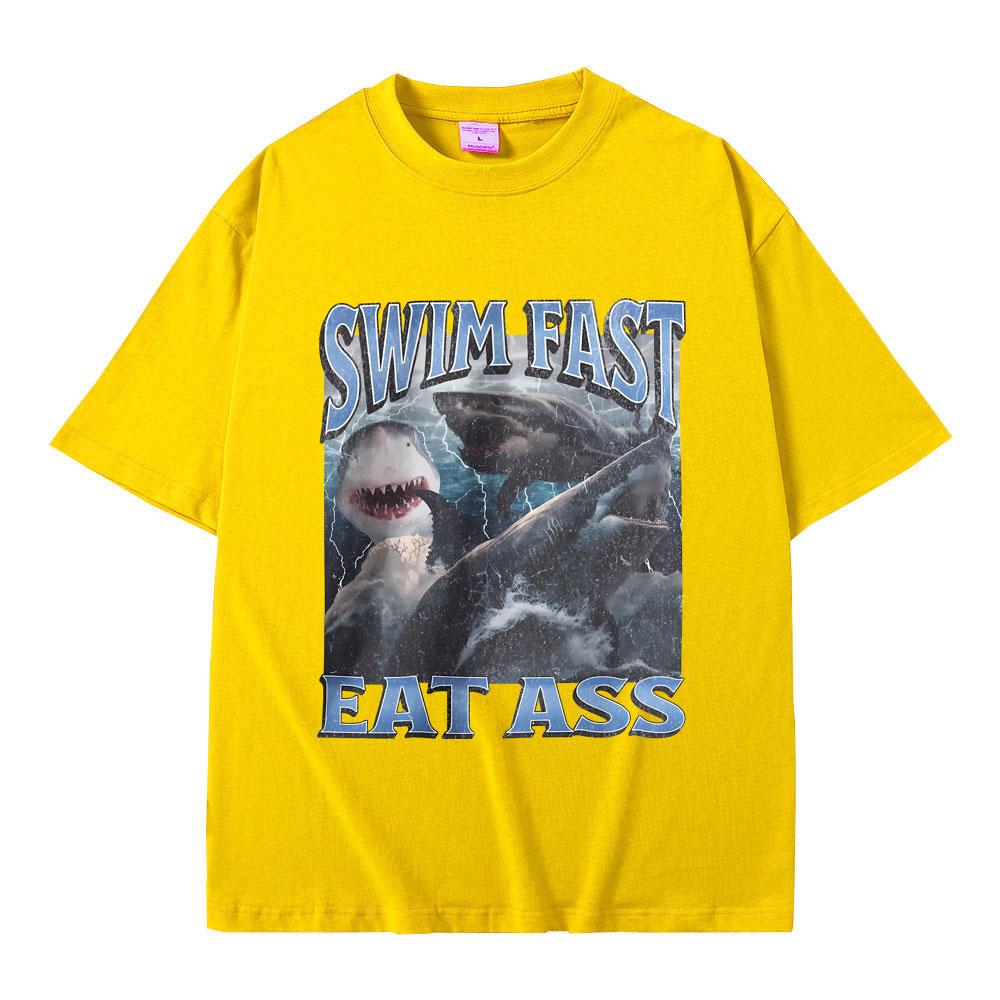Funny Shark Print T-shirt Men Women Casual Oversized T Shirts Male Fashion Vintage Short Sleeve Unisex Soft Cotton Tshirt Tops