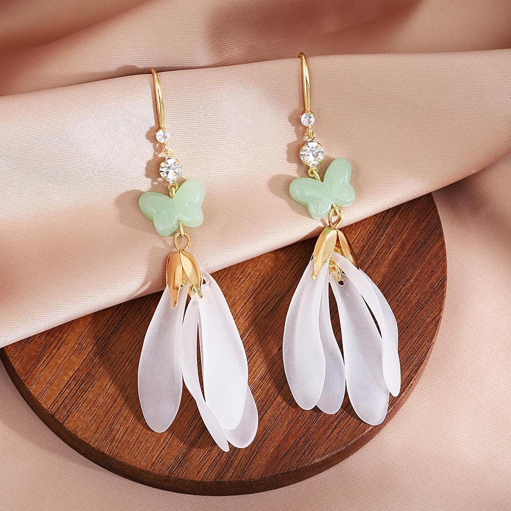 Mori Style Butterfly Rhinestone Petal Earrings for Women – Versatile & Elegant.