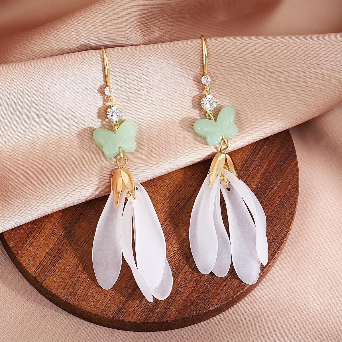 Mori Style Butterfly Rhinestone Petal Earrings for Women – Versatile  Elegant.