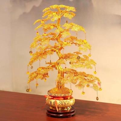 Handmade Fortune Tree Ornament: Hand-woven Aluminum Wire Money Tree for Wealth and Home Decor