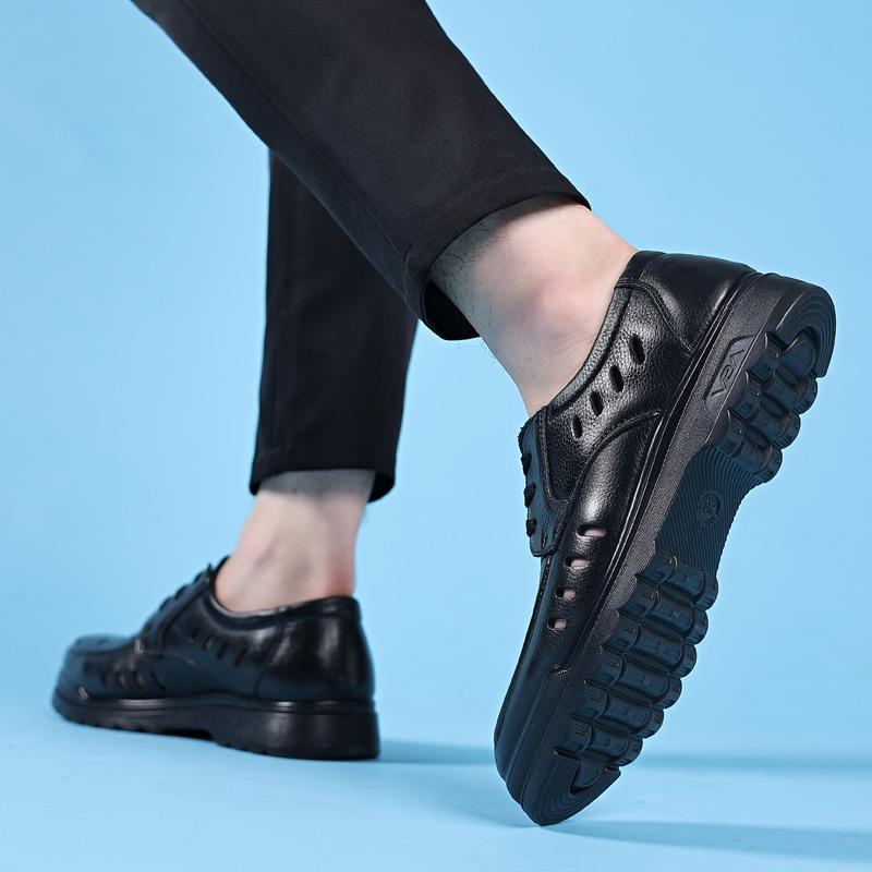 Chaussures pour hommes en cuir à trous creux chaussures pour hommes mode décontractée sandales en cuir respirantes chaussures en cuir habillées tête de sac chaussures pour hommes
