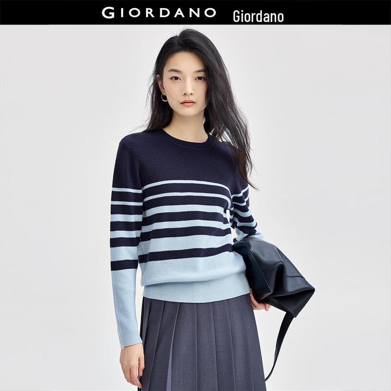 

Giordano Women s Retro Striped Knit Sweater with Shoulder Buttons L