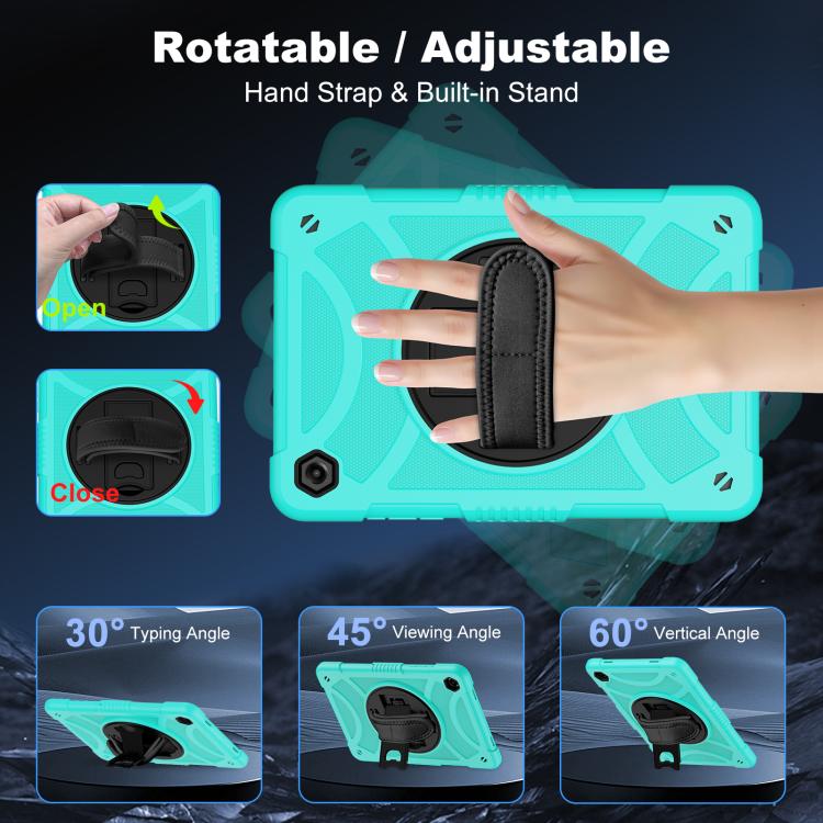 King PC Hybrid Silicone Tablet Case With 360° Rotatable Holder Hand Strap & Shoulder Strap For Samsung Galaxy Tab A11+ / A9+