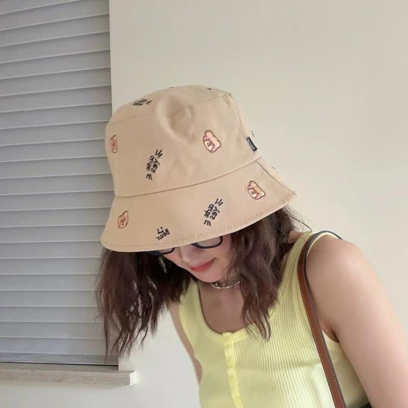 Cute Bear Embroidered Fisherman Hat For Women Summer Sun Protection Hat Casual Bucket Hat Men