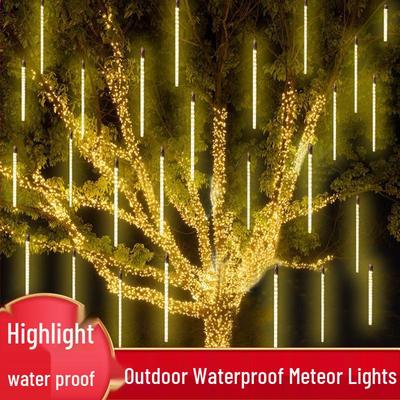Solar-Powered Outdoor LED Meteor Shower String Lights - Waterproof Holiday Tree Decoration