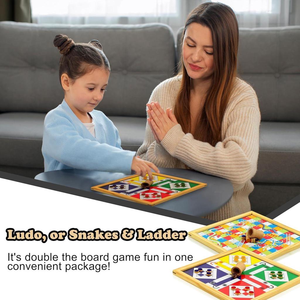 Wooden Handmade 2 In 1 Ludo Magnetic Snakes And Ladders Travel Board Fun Game - Adult