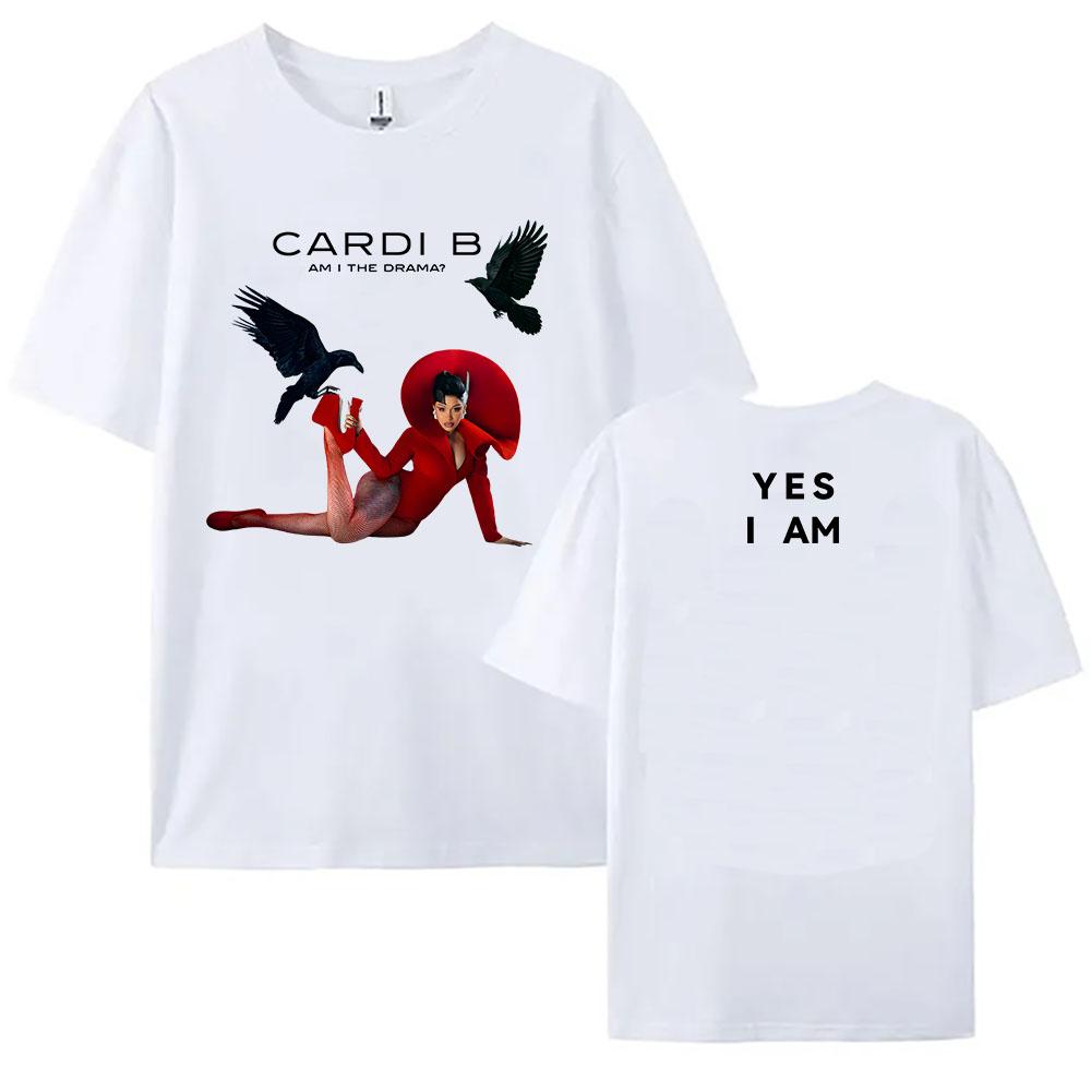 

2025 Album AM I THE DRAMA T-shirt Singer Cardi B Fashion Tshirts Cotton Summer Short Sleeve T Shirt Streetwear Hip Hop Women Tees M