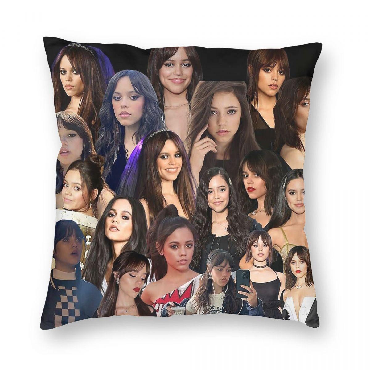 Jenna Ortega Photo Collage Pillowcase Polyester Linen Velvet Creative Zip Decor Pillow Case Home Cushion Cover Peach skin 18*18(CM)-1Pcs