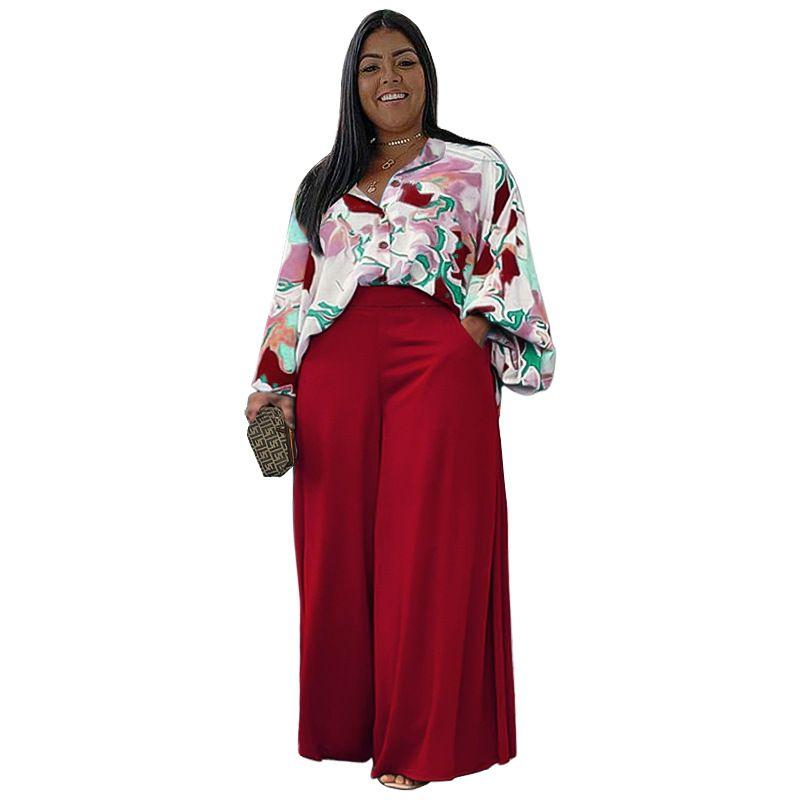 Loose Casual Top Wide Leg Pants Printed Shirt