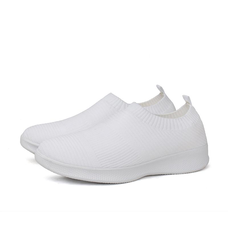 White Knitting Sock Sneakers Women Flat Shoes High Quality Woman Sneakers Slip On Flats Loafers Plus Size 44 Walking Flat Black