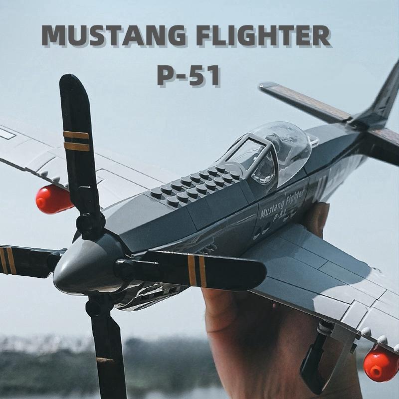 258PCS WWII Military P-51 Mustang Fighter Building Blocks Air Force Jet Plane Toy For Kids Adults Educational Bricks